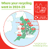 A map of the UK showing where plastic bottles go: 19% West Midlands, 30% Northwest, 19% Yorkshire, 8% Lincolnshire, 24% Essex.