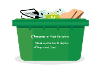 A graphic of a green recycling box with cardboard in it.