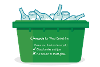 A graphic of a green glass recycling bin with glass bottles in it.