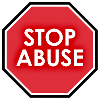 A red stop sign with white text that says 'stop abuse'.