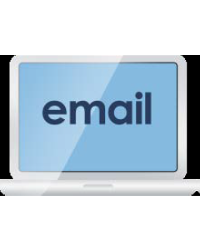 A laptop with the word 'email' on the screen.