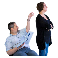 A person turning their back on another person.