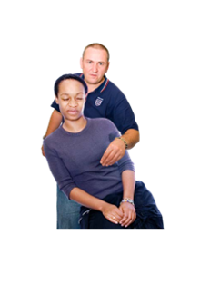 A person holding another person.