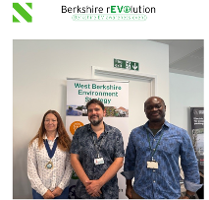 Berkshire Revolution Event Image from L-R Thatcham Mayor Petra Pemberton, Councillor Justin Pemberton, Service Lead for Climate Change Kofi Adu-Gyamfi