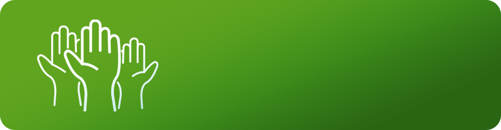 An illustration of 3 raised hands, on a green background.